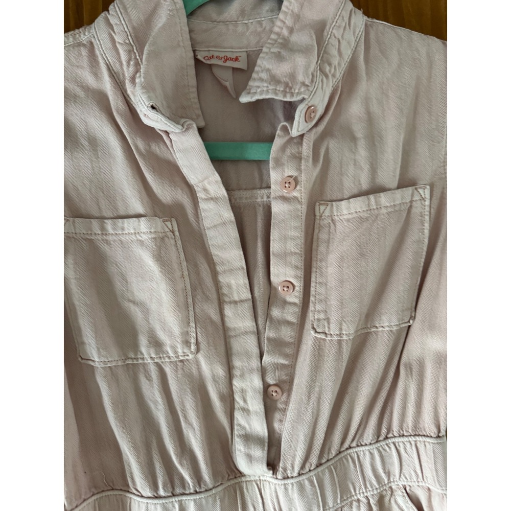 Cat & Jack Girls Pink Short Sleeve Utility Jumpsuit Size M 8 Wide Leg Twill - Picture 3 of 9